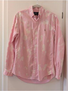 Ralph Lauren Distessed Pink Custom Fit Shirt With Bleach Spot Design M 100% Cott